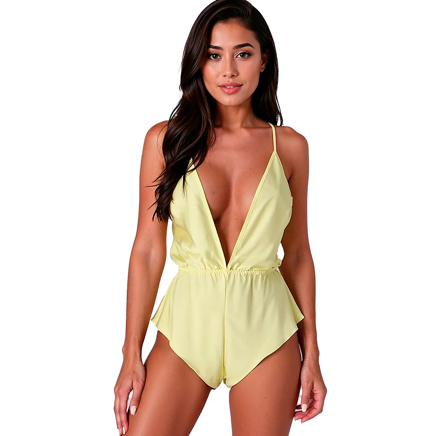 Passion - Sensie Bodysuit med Satineffekt i Citrongul | Storlek L/XL