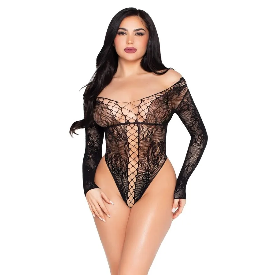 Leg Avenue 89370 Net and Lace Teddy – Svart, One Size