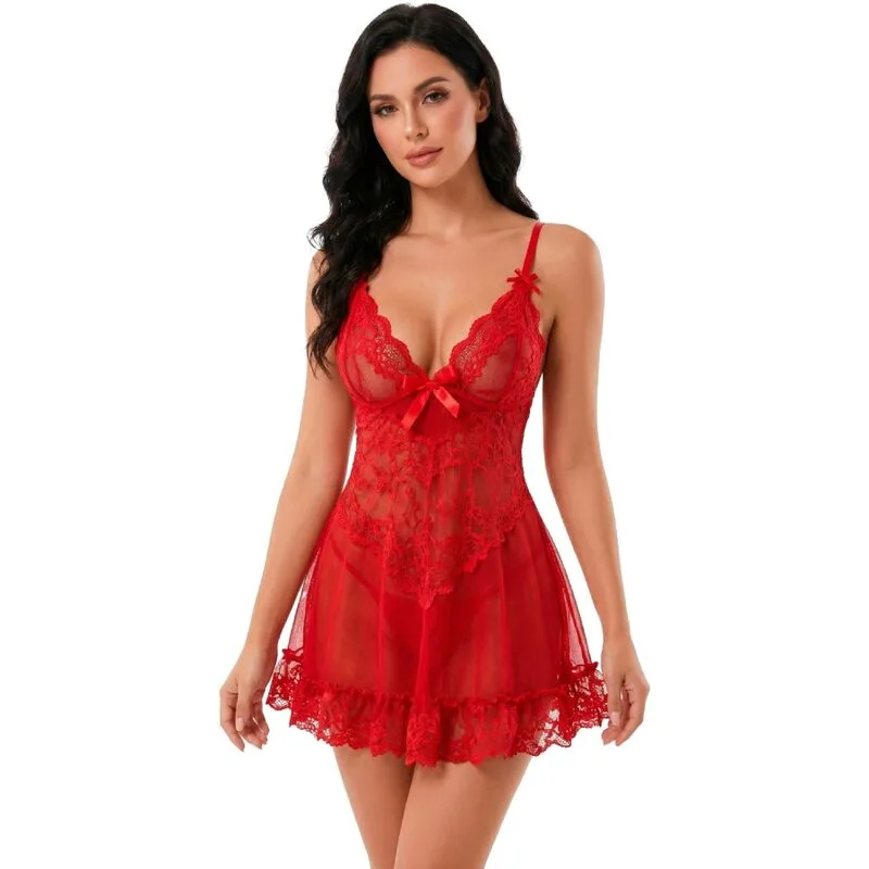 Livco Corsetti Fashion - Nuit Lingerie Set T-Shirt & Röda Trosor 2028, Storlek: S/M