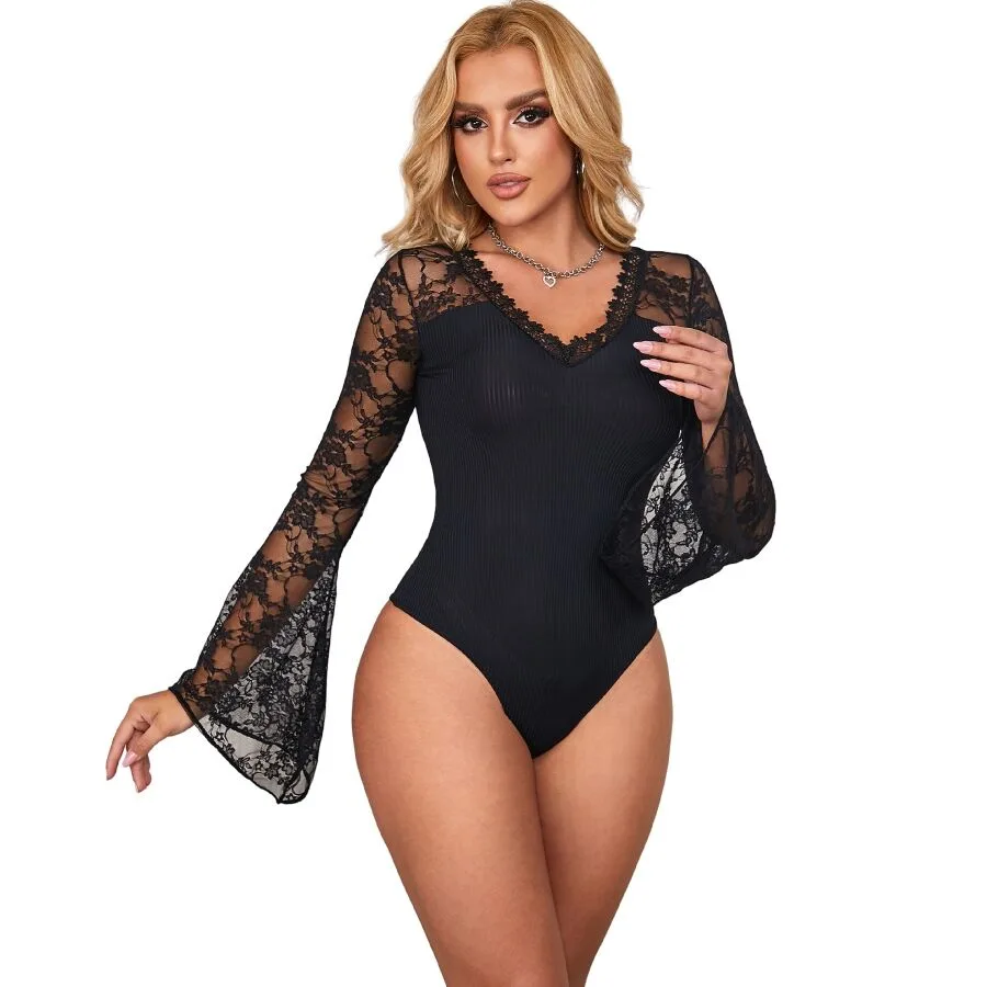 Subblime - Floral Pattern Long Sleeve Teddy Lingerie | Size S/M