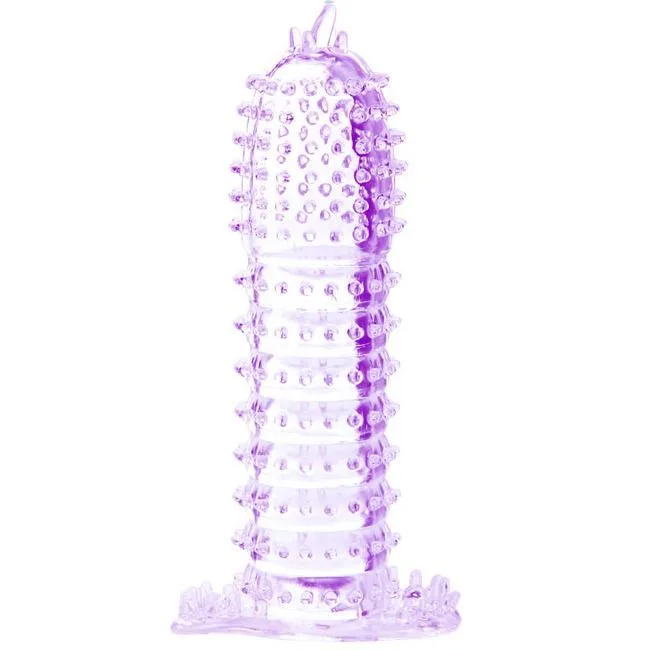 Baile - Texturerad Penishylsa med Stimulerande Punkter | Förlängning & Ringsleeve | Lila | 14 cm