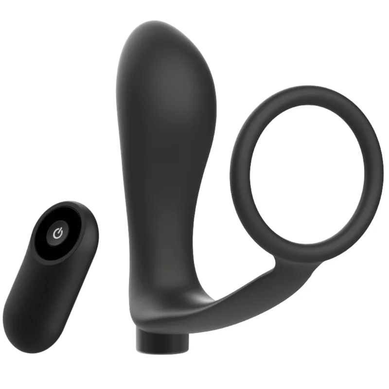 Addicted Toys – Uppladdningsbar Penisring med Fjärrstyrd Vibrerande Analplugg | Svart