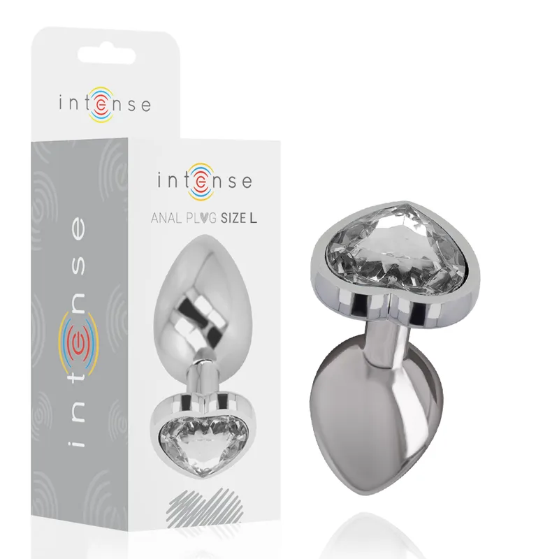 Intense Aluminium Analplug med Vitt Hjärtformat Smycke – Storlek L