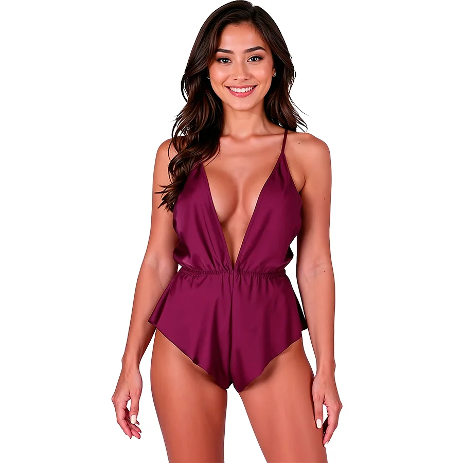 Passion - Sensie Satin-Effect Bodysuit in Plum | Size S/M