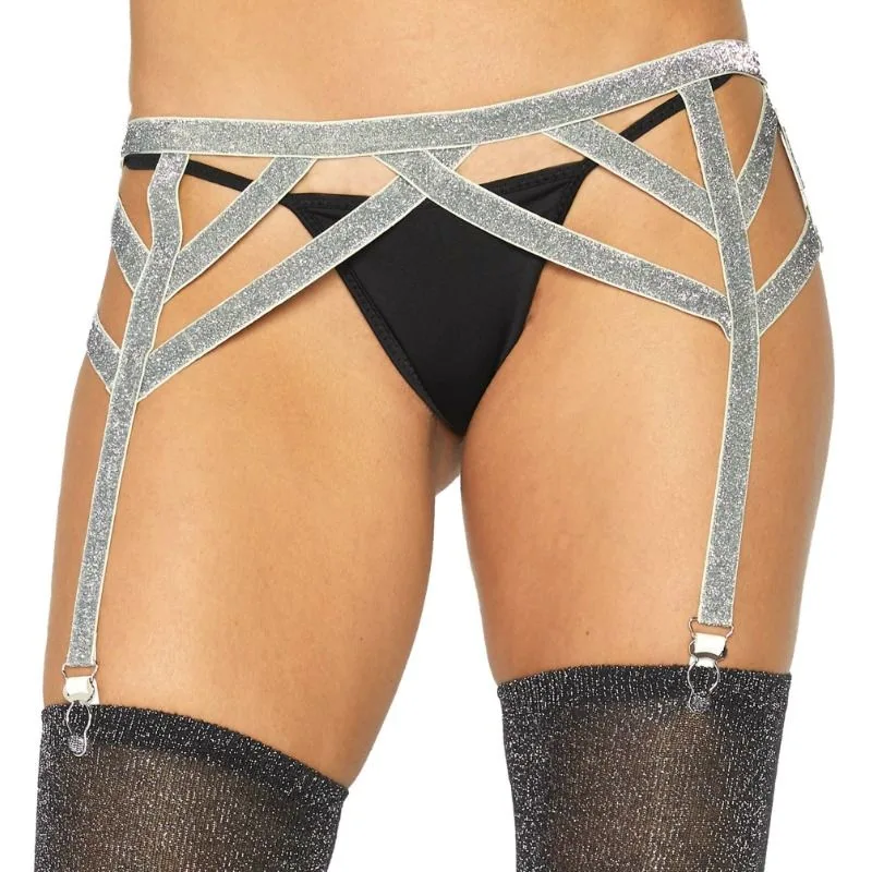 Leg Avenue - Silverglittrande Elastiskt Strumpeband | One Size