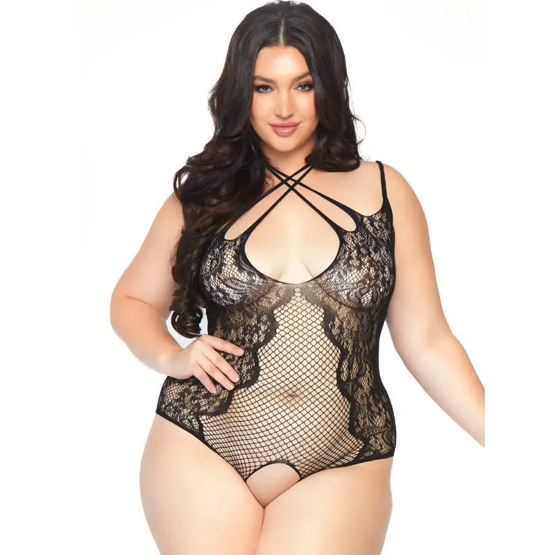 Leg Avenue Crotchless Spets & Nät Teddy - Plus Size 1X-2X