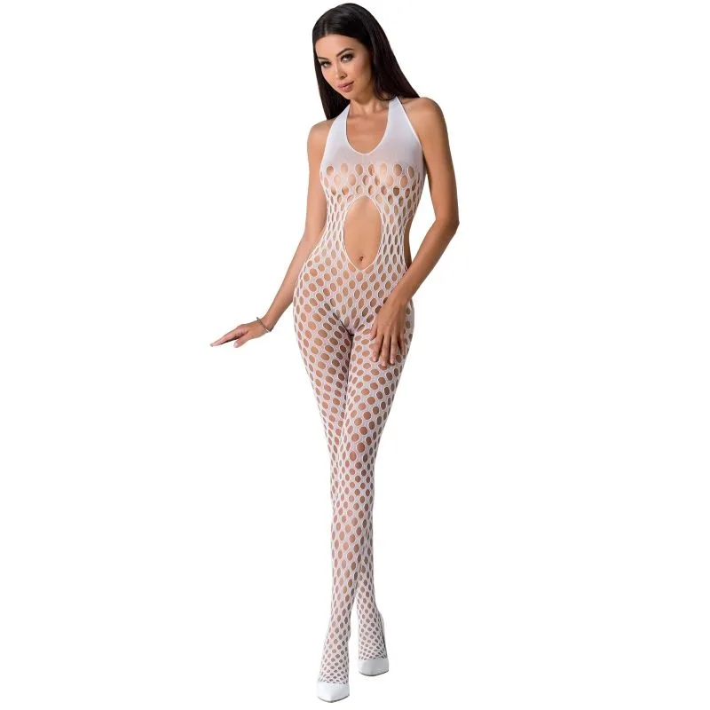 Passion BS065 Vit Spets Bodystocking – Elegant Genomskinlig Underkläder, One Size