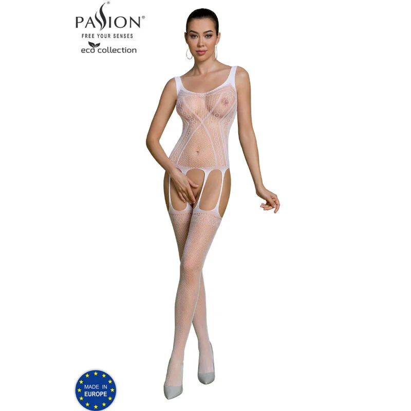 Passion Eco Collection Bodystocking BS007 – Sustainable Stretch Lingerie, White