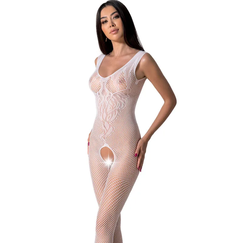 Passion BS098 Genomskinlig Spets Bodystocking – Vit, One Size