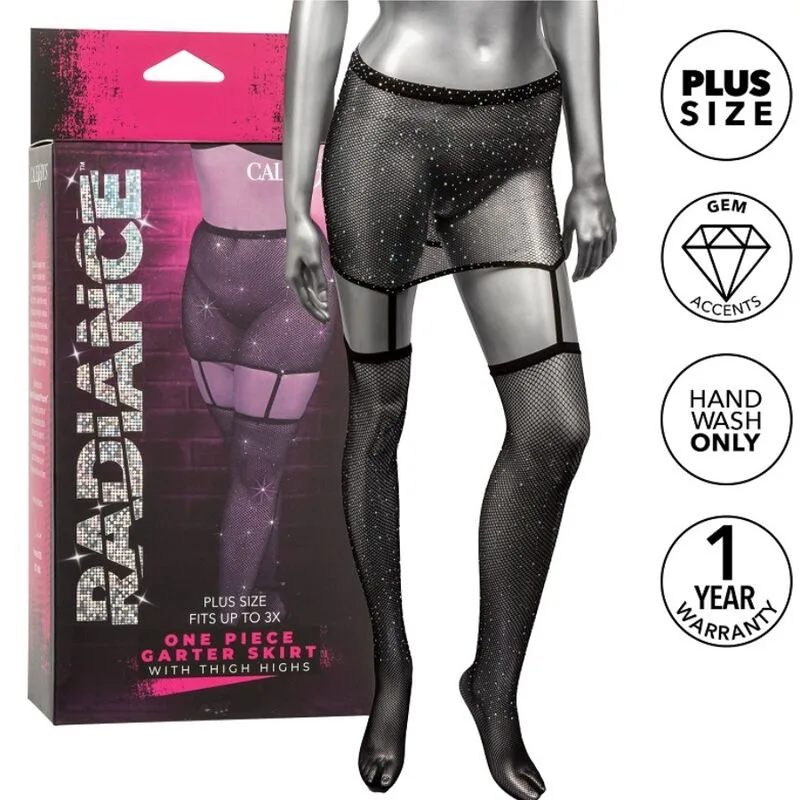 CalExotics - Radiance Plus Size Strumpebandskjol & Lårstrumpor Set