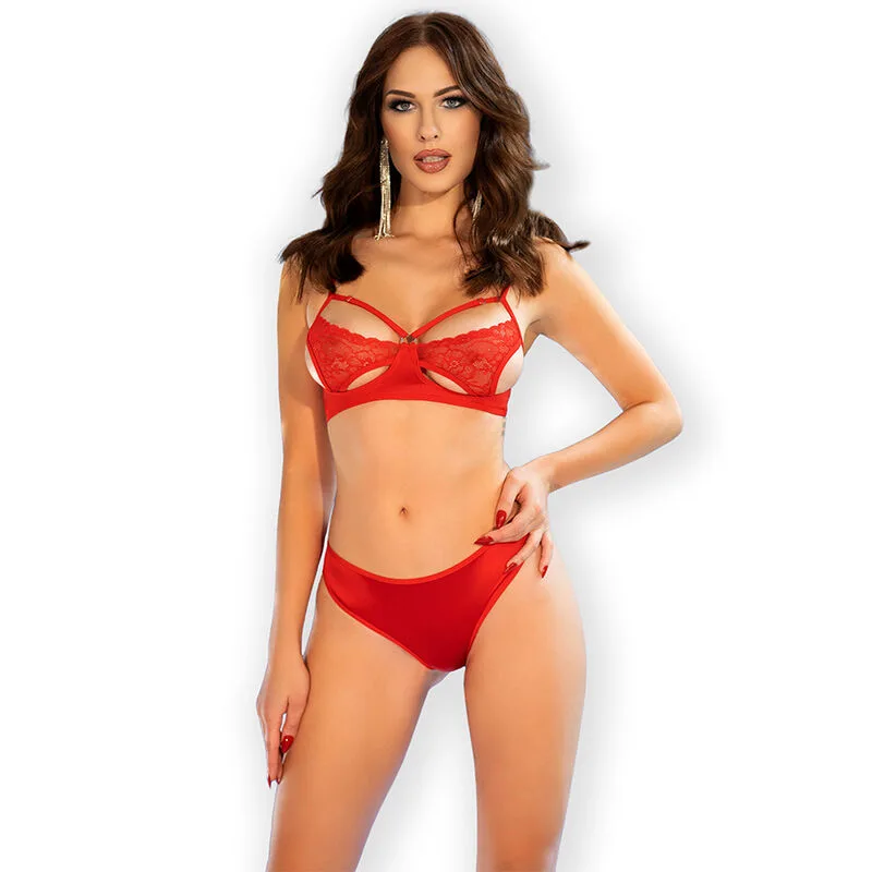 Chilirose CR 4676 Tvådelat Lingerieset – Rött, Storlek M