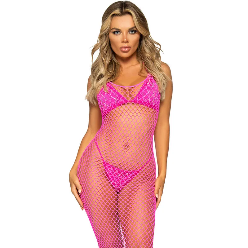 Leg Avenue - Lång nätklänning i fuchsia, One Size