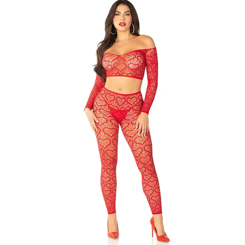 Leg Avenue - Röd Crop Top & Strumpor Set, One Size