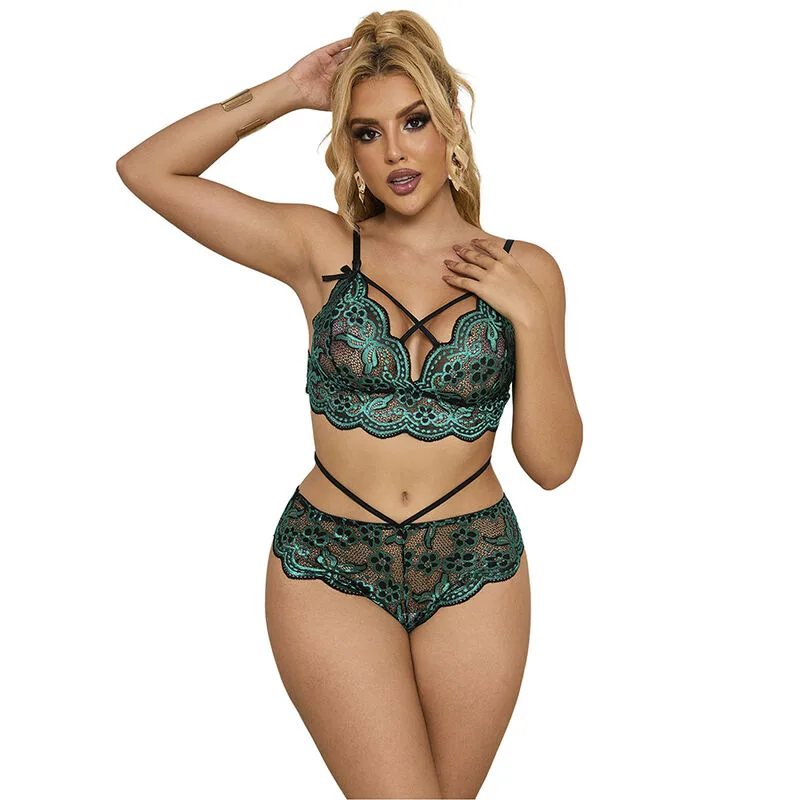 Subblime 954093 Lace Bra and Panties Set in Green – Size L/XL