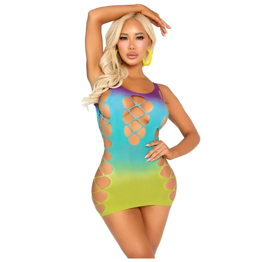 Leg Avenue - Sömlös Ombre Bodycon Miniklänning med Faux Snörning | Havsgradient