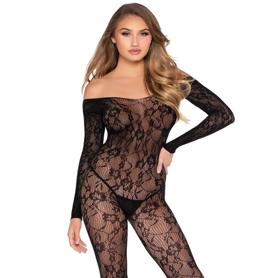 Leg Avenue 89366 Blommig Spets Bodystocking – Svart, One Size