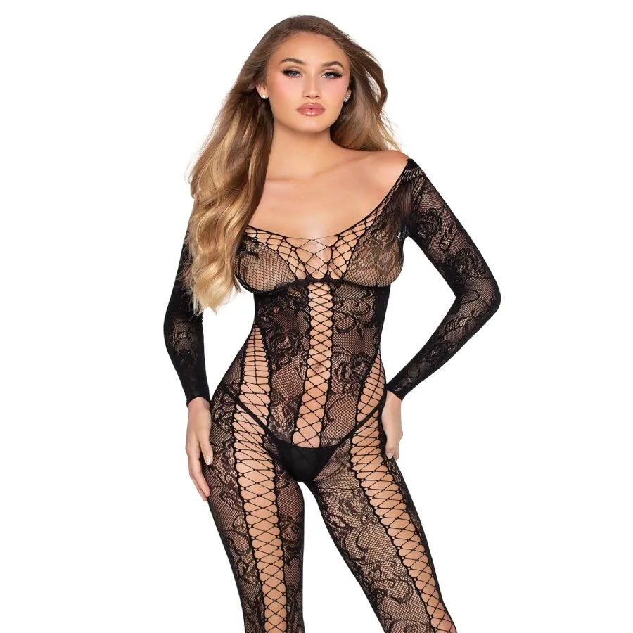Leg Avenue 89369 Net & Lace Jumpsuit Bodystocking – Svart, One Size