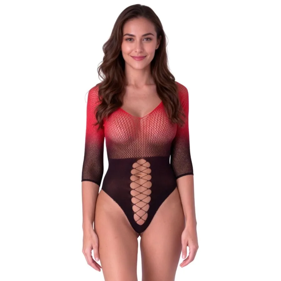 Passion BS118 Black and Red Mesh Bodystocking
