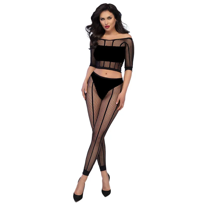 Chilirose CR 4647 Lace Top & Leggings Set – Black – Size S/M