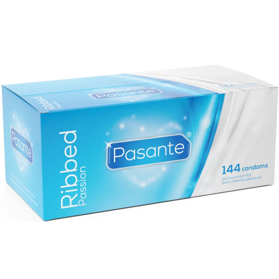 Pasante Ribbed Passion Texturerade Kondomer - Storförpackning med 144 enheter