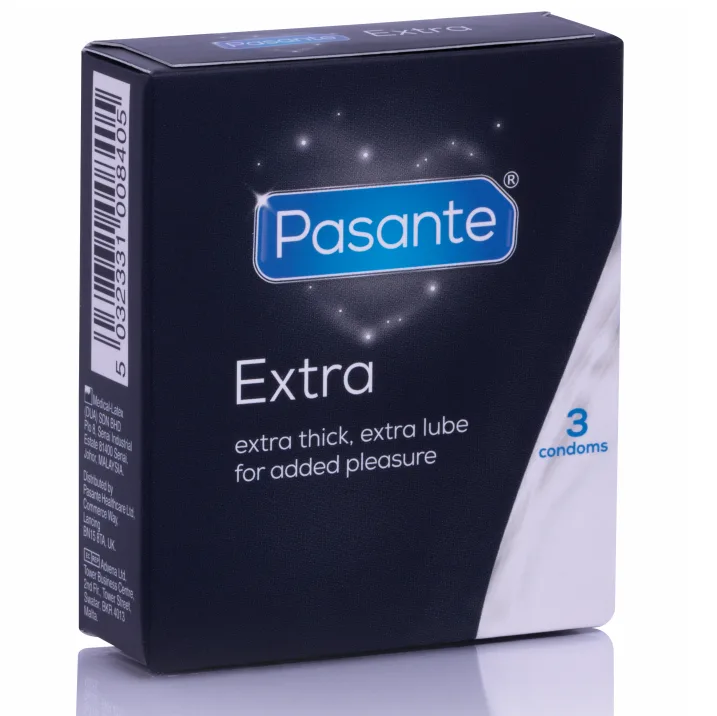 Pasante Extra - Extra tjocka kondomer med extra smörjmedel | Förpackning med 3