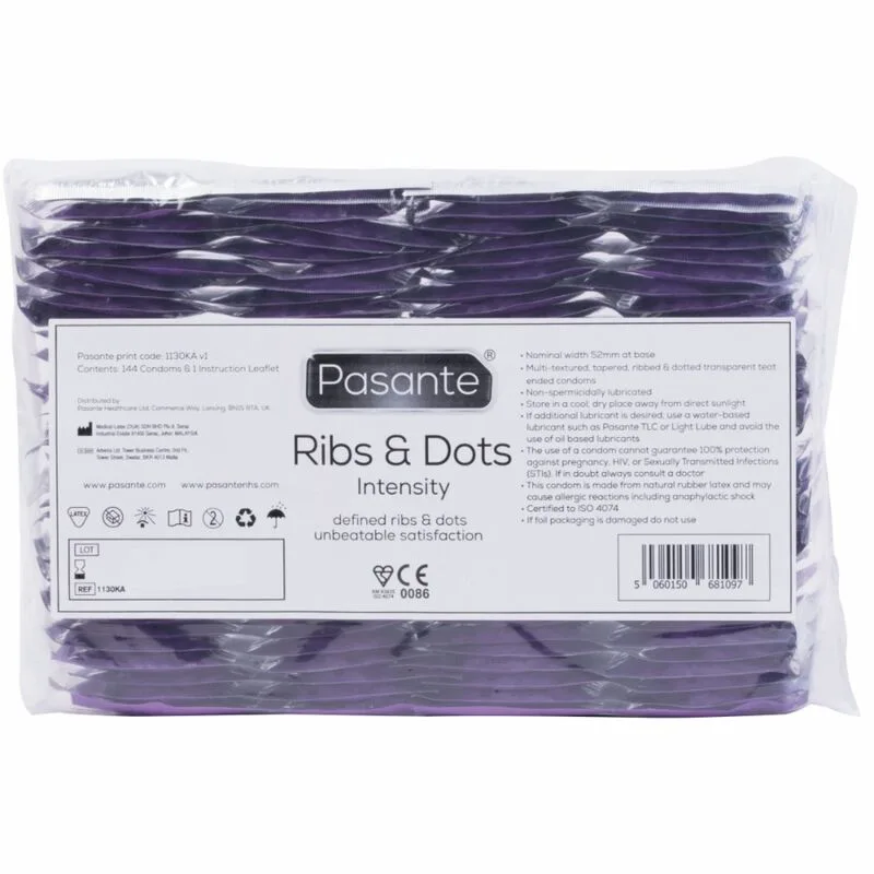 Pasante Ribs & Dots Intensity Texturerade Kondomer – Storpack med 144