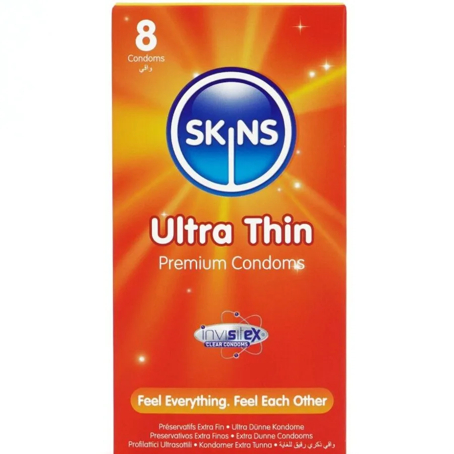 Skins Ultra Thin Premium Kondomer i Naturlatex – Förpackning med 8