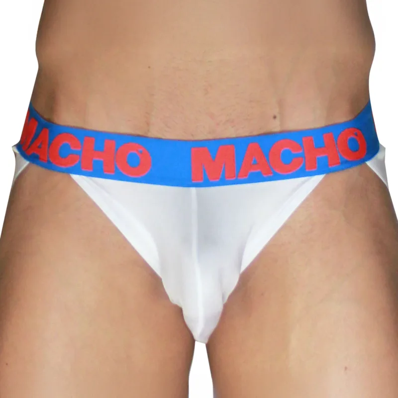 Macho MX29AZ Vit Jockstrap med Mörkblå Midjeband – Stödjande Jockstrap för Män