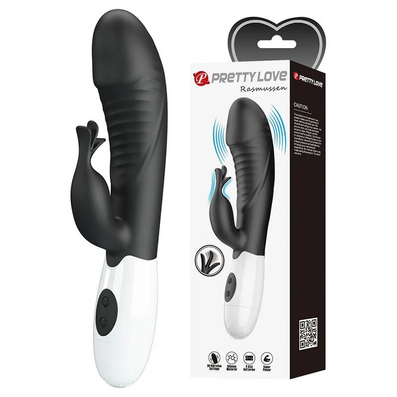 Pretty Love Rasmussen 30-funktions dubbelstimulerande rabbit-vibrator – Svart