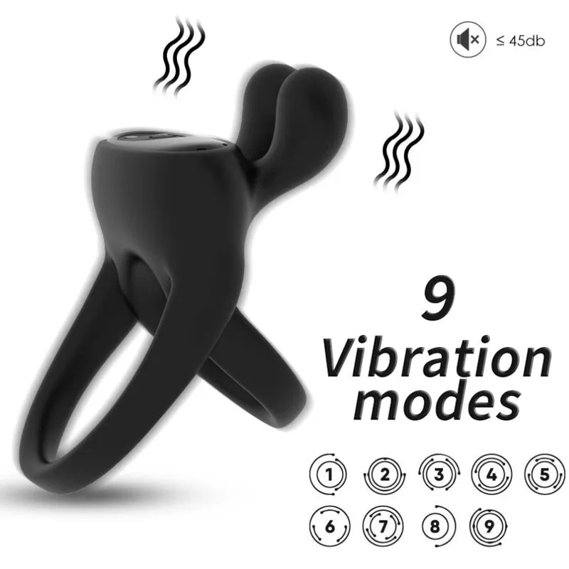 Armony Rabbit Ring Vibrator – Dubbelstimulering Vibrerande Penisring i Svart