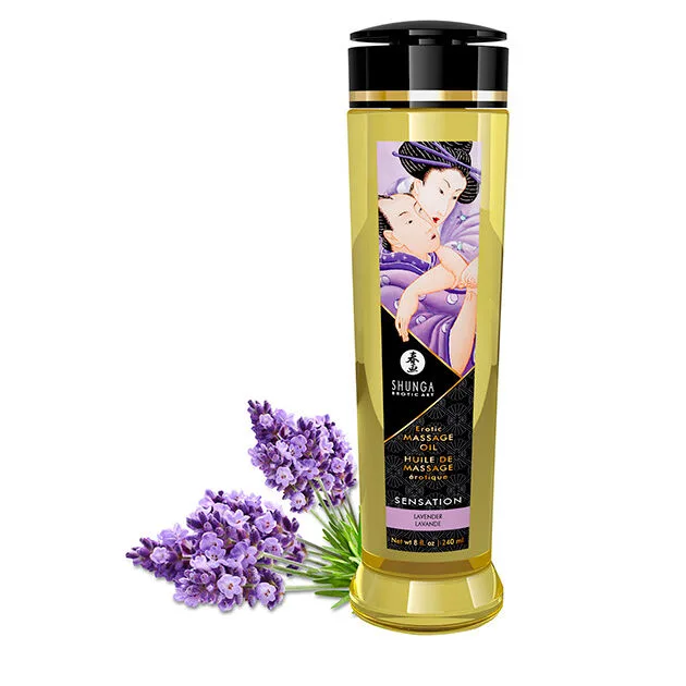 Shunga Sensation Erotisk Massageolja – Avslappnande Lavendeldoft – 240 ml