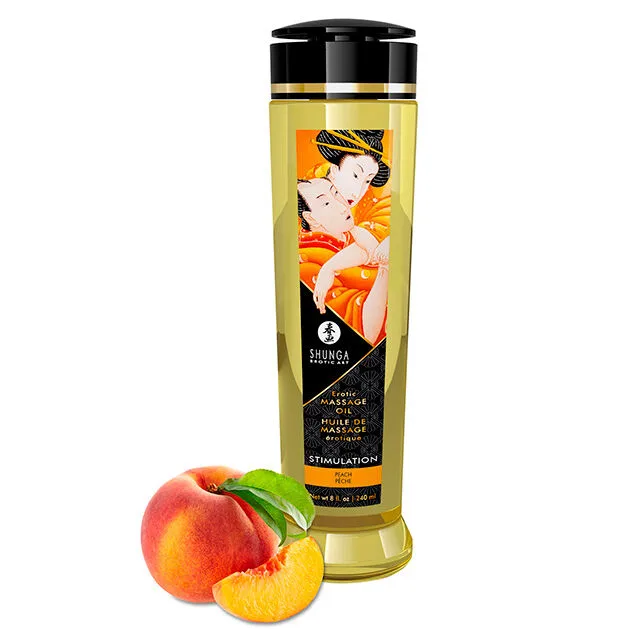 Shunga Stimulating Erotisk Massageolja – Sinnlig Persikodoft – 240 ml