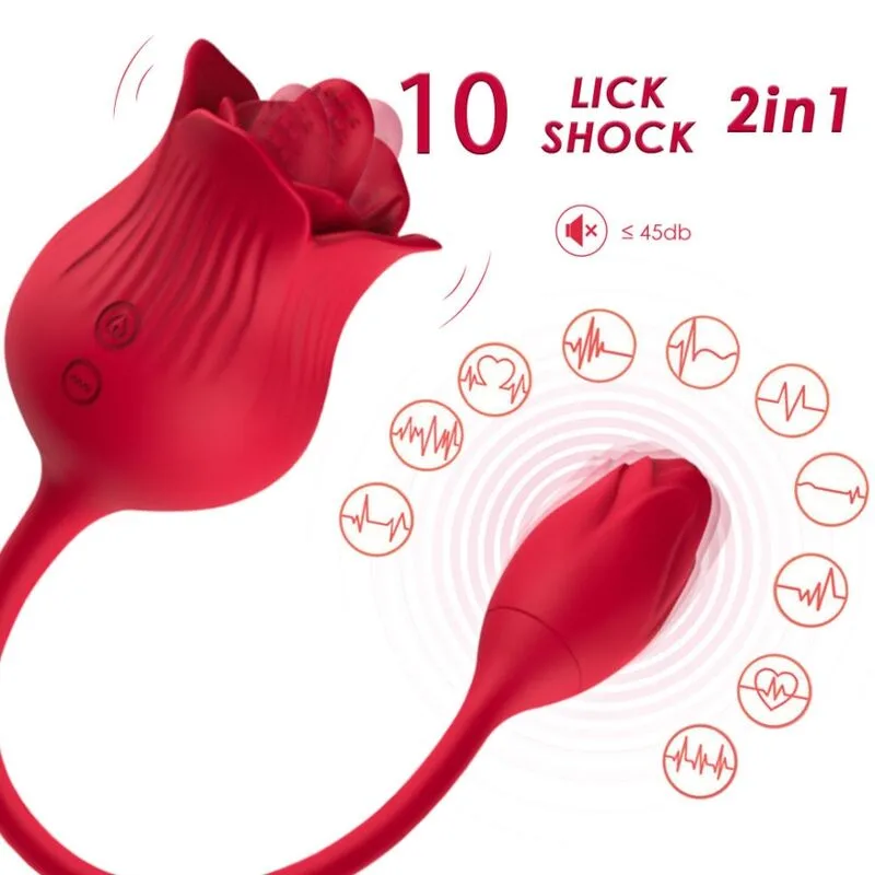 Armony - Klitorisstimulator Vibrator med Rosform och Svans, 10 Vibrations- och 10 Suglägen, Röd