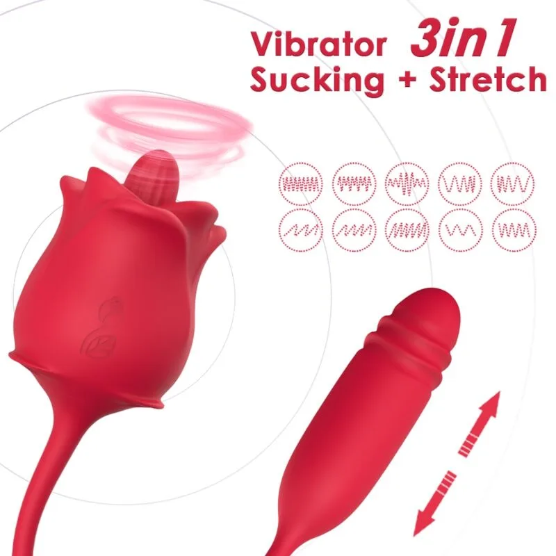 Armony 3-i-1 Klitorisstimulerare med Sugfunktion, Vibration & Oscillerande Svans – Rosa med Röd Accent