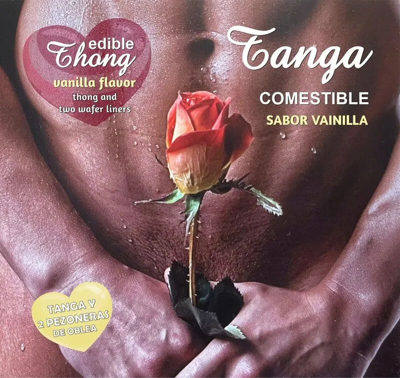 Hotflowers - Men's Edible Thong & 2 Vanilla Flavoured Nipple Wafers
