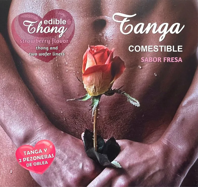 Hotflowers - Men's Edible Thong & 2 Strawberry Flavour Nipple Wafers | Couples Novelty Set