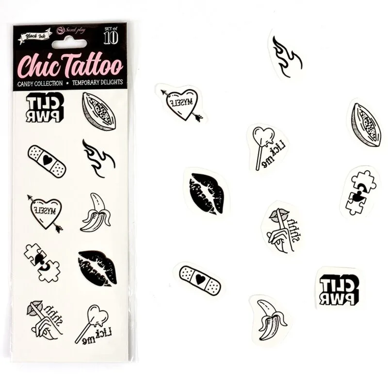 Secret Play – Candy Collection Set med 10 Tillfälliga Tatueringar för Flirt & Förförelse