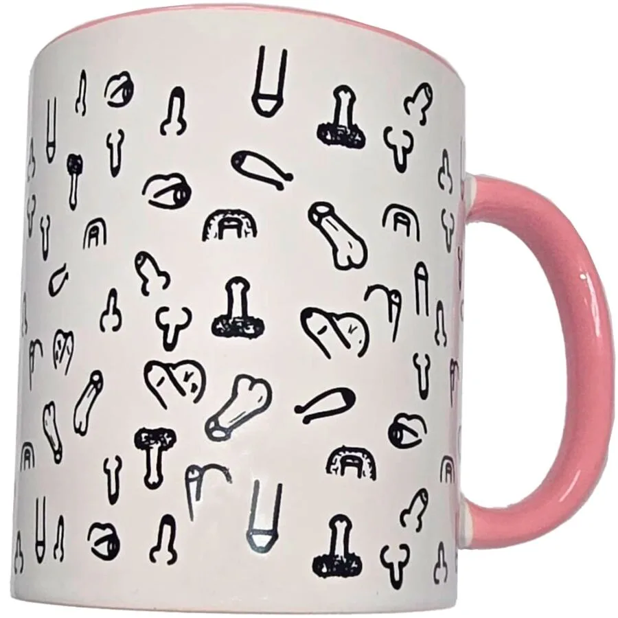 Diablo Picante – White Ceramic Novelty Mug with Anatomical Print & Pink Handle, 370ml