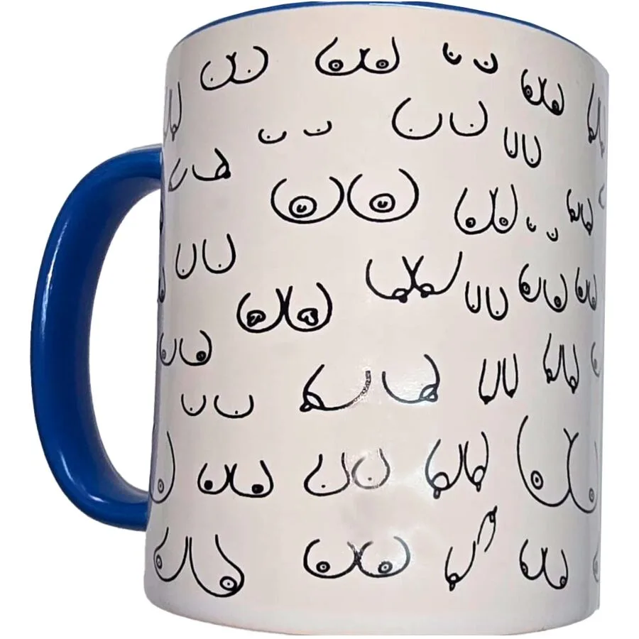 Diablo Picante – Vit Keramikmug med Blått Handtag, 370 ml
