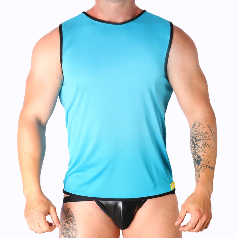 Macho - Blue Men's Fitted T-Shirt, Size: L/XL
