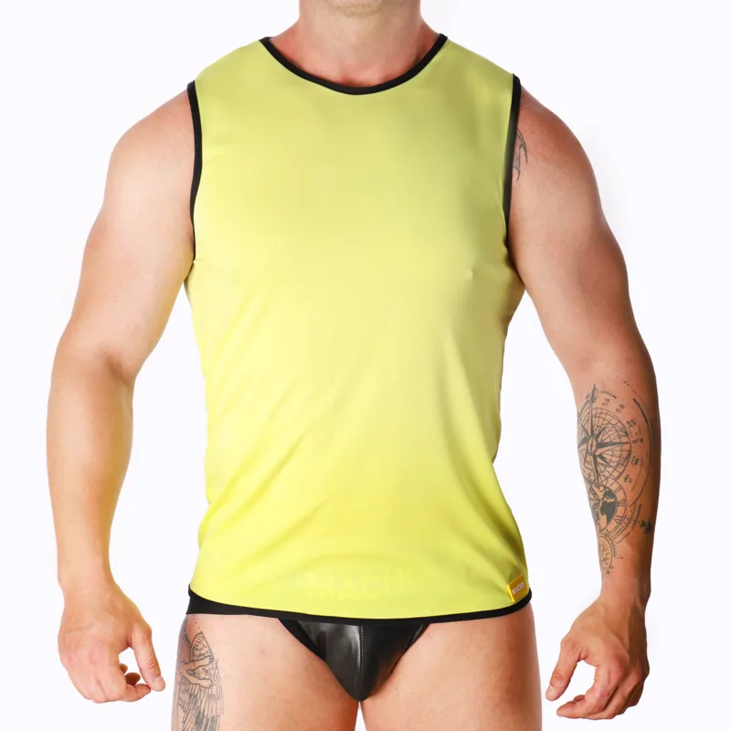 Macho - Yellow Men's Fitted T-Shirt, Size: L/XL