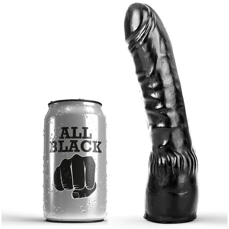 All Black Realistisk Dildo – Kroppssäker 20 cm Krökt Skaft i Klassiskt Svart