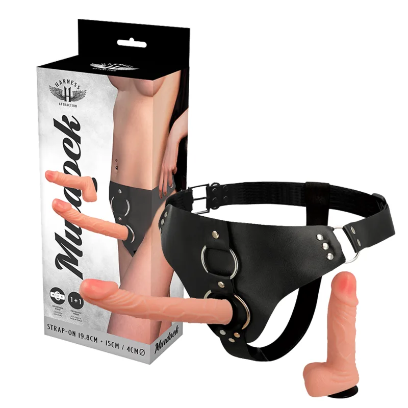 Harness Attraction - Rnes Murdock Dubbel Dildo Strap-On Sele Set | 19,8 cm & 15 cm Skaft, 4 cm Diameter