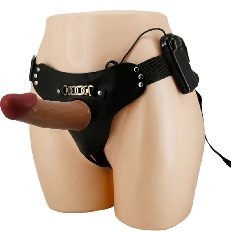 Pretty Love - Starks Vibrerande Strap-On Sele Trosa med Flerhastighets Ihålig Dildo 17,5 cm Ljusbrun