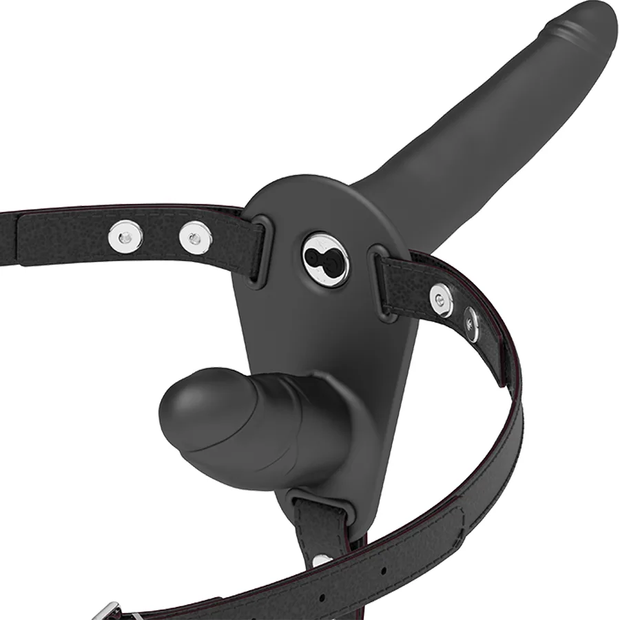 Fetish Fantasy Submissive Harness – Vibrerande Dildo-set med Dubbel Penetration i Svart
