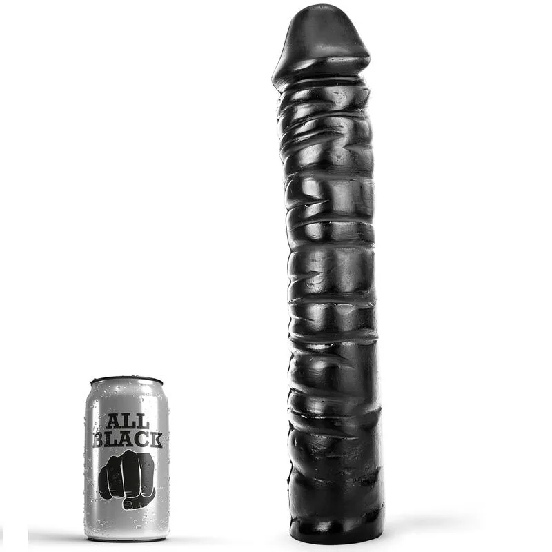 All Black Realistic Dong 38 cm – Stor ftalatfri PVC-dildo för vaginal och anal stimulering