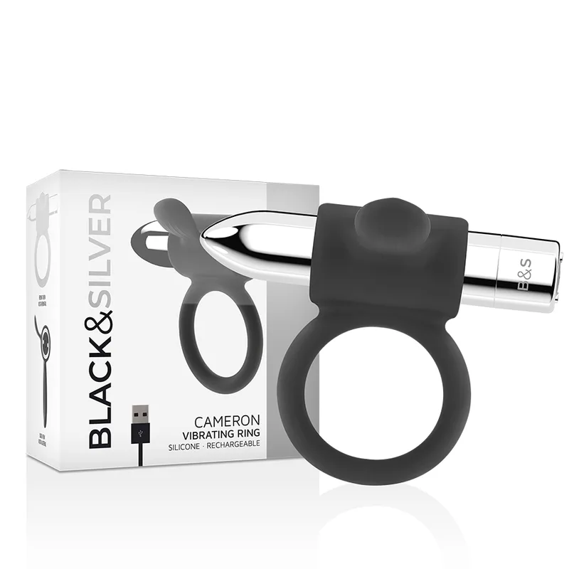 Black&Silver Cameron Uppladdningsbar Vibrerande Penisring – Silver