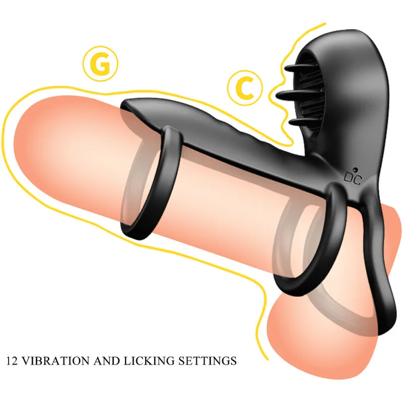 Pretty Love - Jammy Vibrerande Penishylsa med 12 Vibrationsmodi och Uppladdningsbar Silikon-Stimuleringtunga