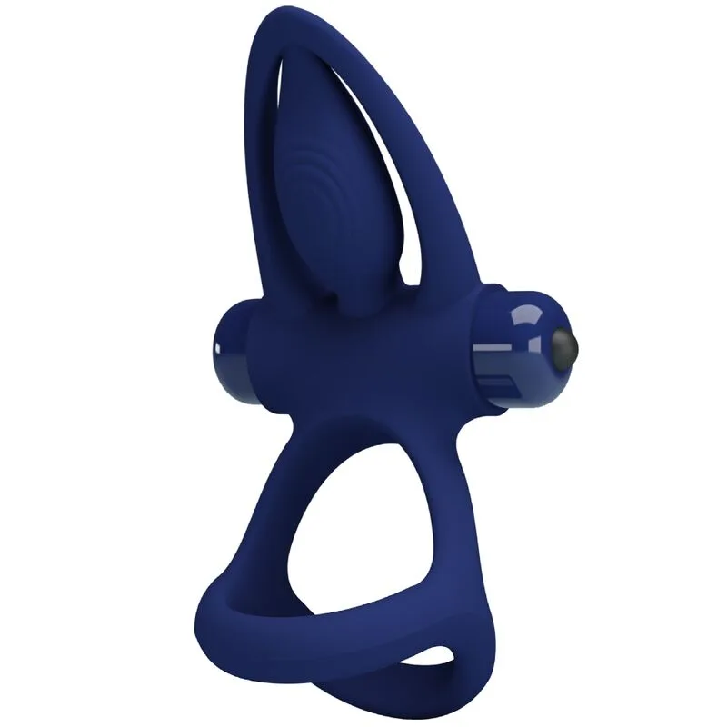 Pretty Love - Mat Dual Vibrating Penis Ring with Clitoral Stimulator, Blue