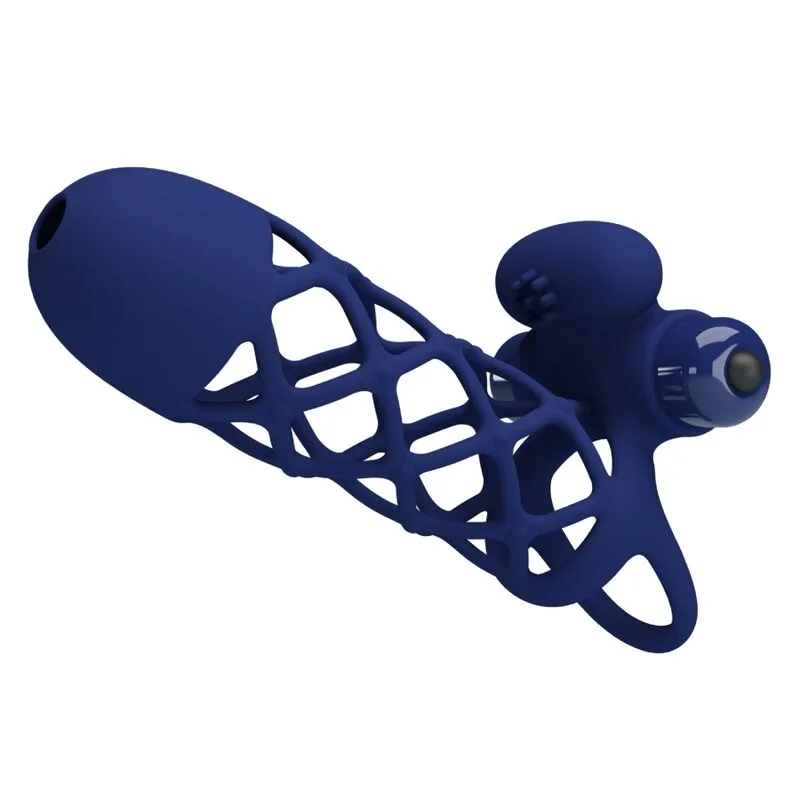 Pretty Love - Giann Vibrating Penis Ring with Silicone Sheath in Blue